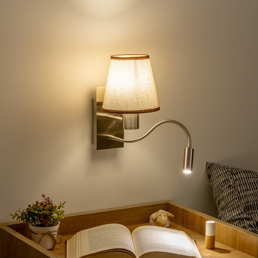 Brilagi - Flexible LED-Wandleuchte NUBILA 1xE27/25W/230V + LED/3W matt Chrom/braun