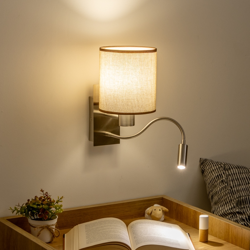 Brilagi - Flexible LED-Wandleuchte NUBILA 1xE27/25W/230V + LED/3W matt Chrom/braun