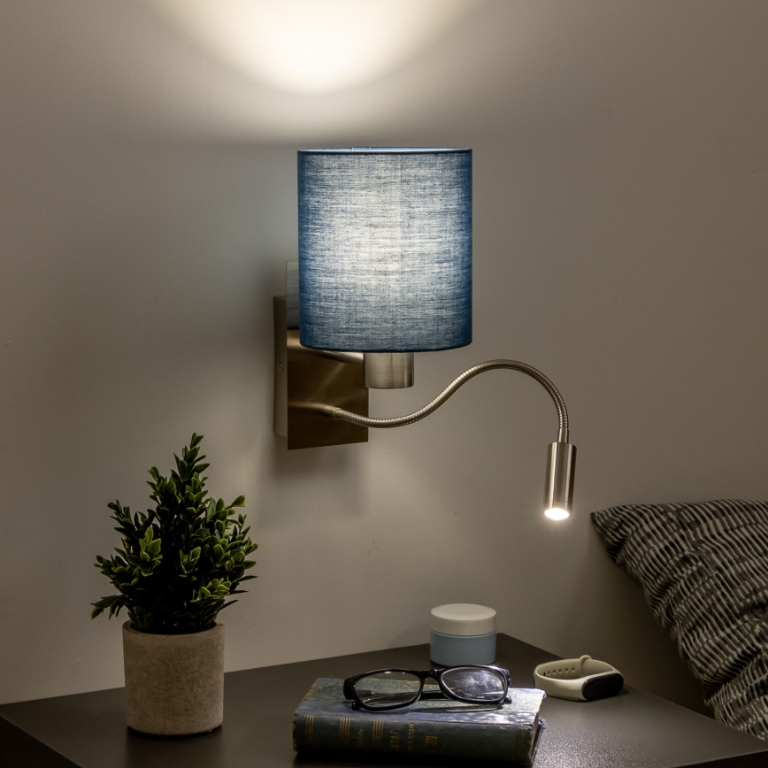 Brilagi - Flexible LED-Wandleuchte NUBILA 1xE27/25W/230V + LED/3W matt Chrom/dunkelblau