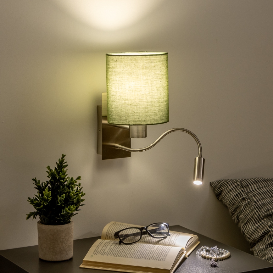 Brilagi - Flexible LED-Wandleuchte NUBILA 1xE27/25W/230V + LED/3W matt Chrom/grün
