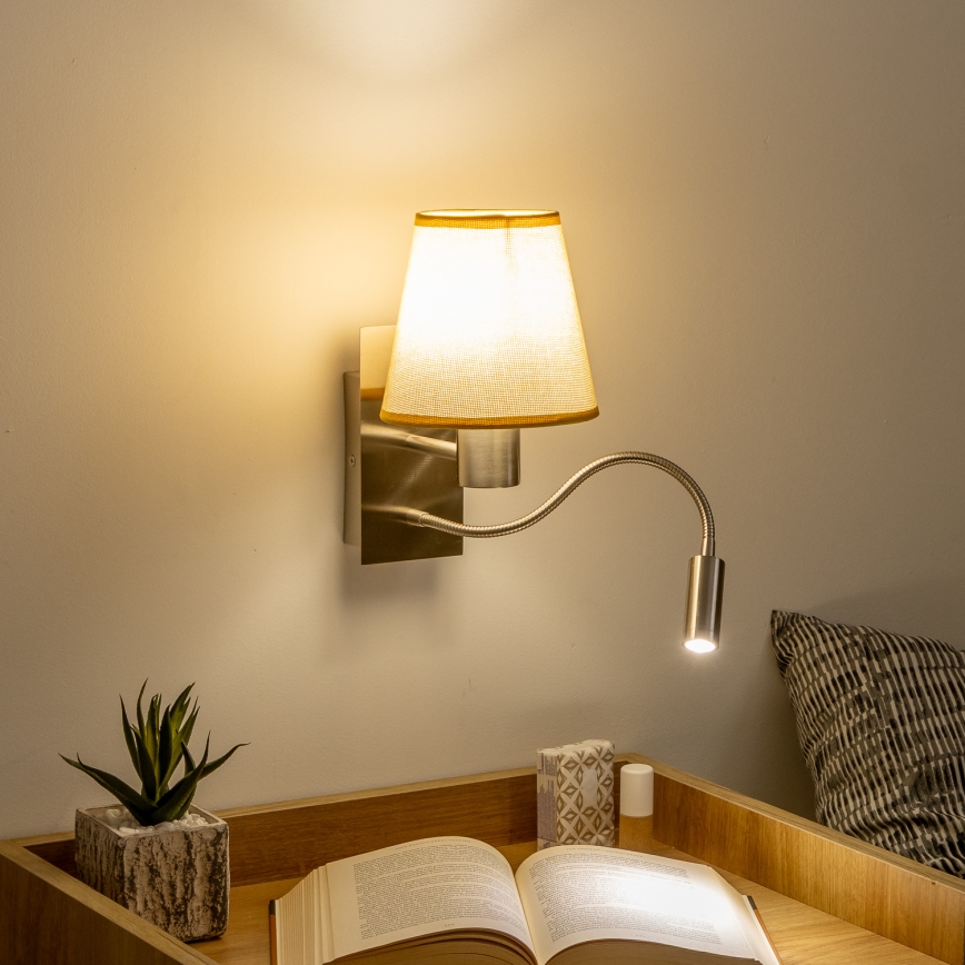 Brilagi - Flexible LED-Wandleuchte NUBILA 1xE27/25W/230V + LED/3W matt Chrom/hellbraun