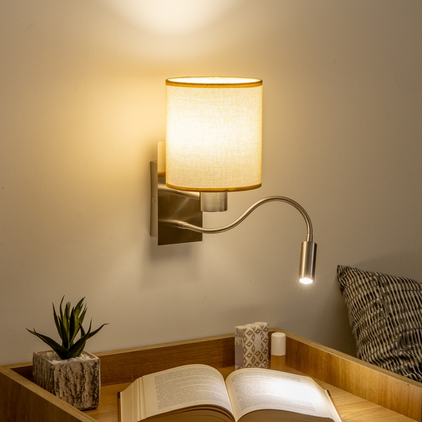 Brilagi - Flexible LED-Wandleuchte NUBILA 1xE27/25W/230V + LED/3W matt Chrom/hellbraun