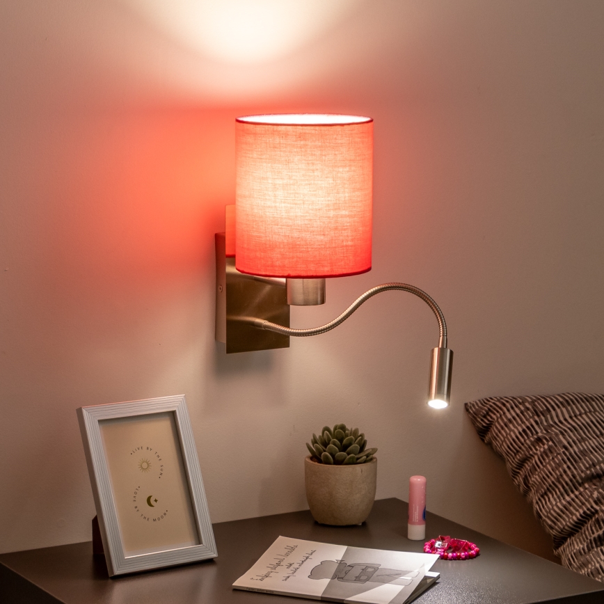 Brilagi - Flexible LED-Wandleuchte NUBILA 1xE27/25W/230V + LED/3W matt Chrom/pink