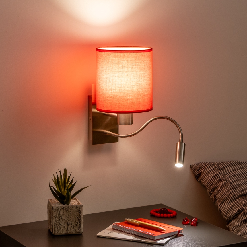 Brilagi - Flexible LED-Wandleuchte NUBILA 1xE27/25W/230V + LED/3W matt Chrom/rot