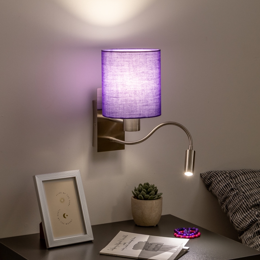 Brilagi - Flexible LED-Wandleuchte NUBILA 1xE27/25W/230V + LED/3W matt Chrom/violett