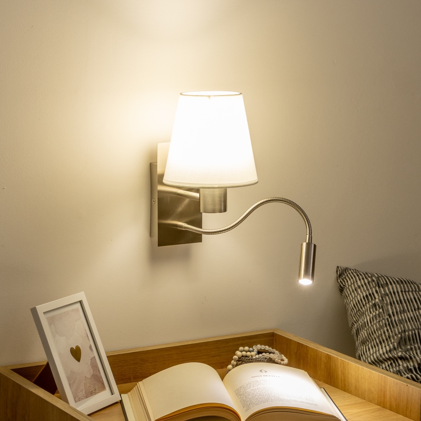 Brilagi - Flexible LED-Wandleuchte NUBILA 1xE27/25W/230V + LED/3W matt Chrom/weiß