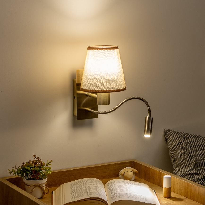 Brilagi - Flexible LED-Wandleuchte NUBILA 1xE27/25W/230V + LED/3W Messing/braun