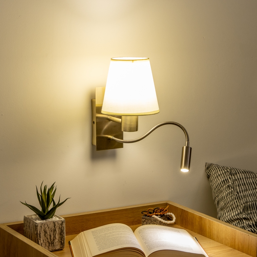 Brilagi - Flexible LED-Wandleuchte NUBILA 1xE27/25W/230V + LED/3W Messing/cremefarben