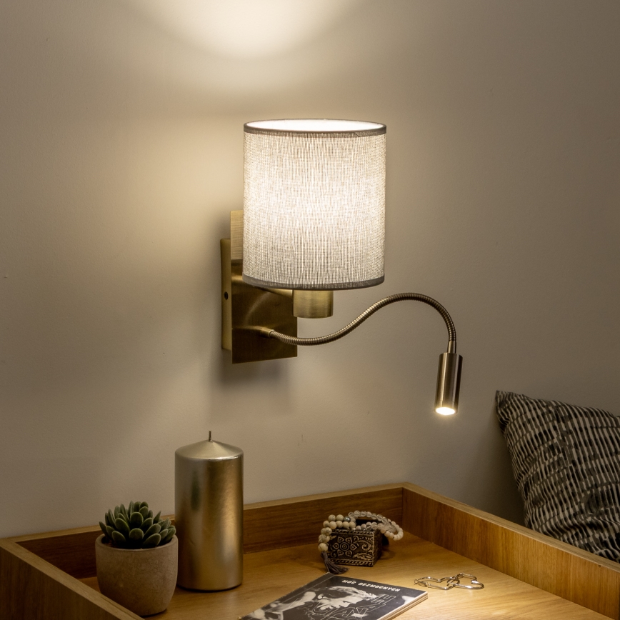 Brilagi - Flexible LED-Wandleuchte NUBILA 1xE27/25W/230V + LED/3W Messing/grau