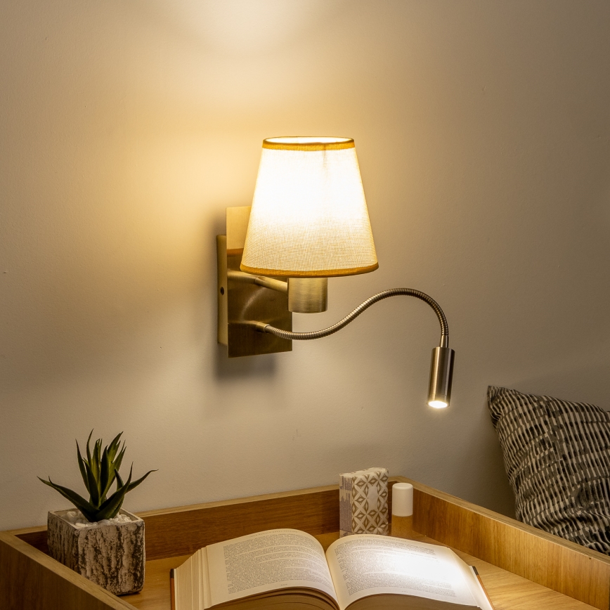 Brilagi - Flexible LED-Wandleuchte NUBILA 1xE27/25W/230V + LED/3W Messing/hellbraun