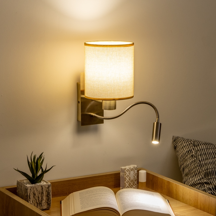 Brilagi - Flexible LED-Wandleuchte NUBILA 1xE27/25W/230V + LED/3W Messing/hellbraun