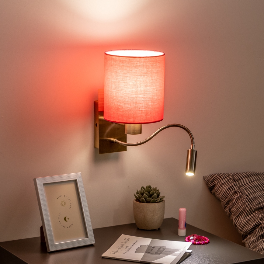 Brilagi - Flexible LED-Wandleuchte NUBILA 1xE27/25W/230V + LED/3W Messing/pink