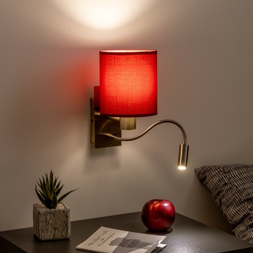 Brilagi - Flexible LED-Wandleuchte NUBILA 1xE27/25W/230V+LED/3W Messing/Pompejanisch rot
