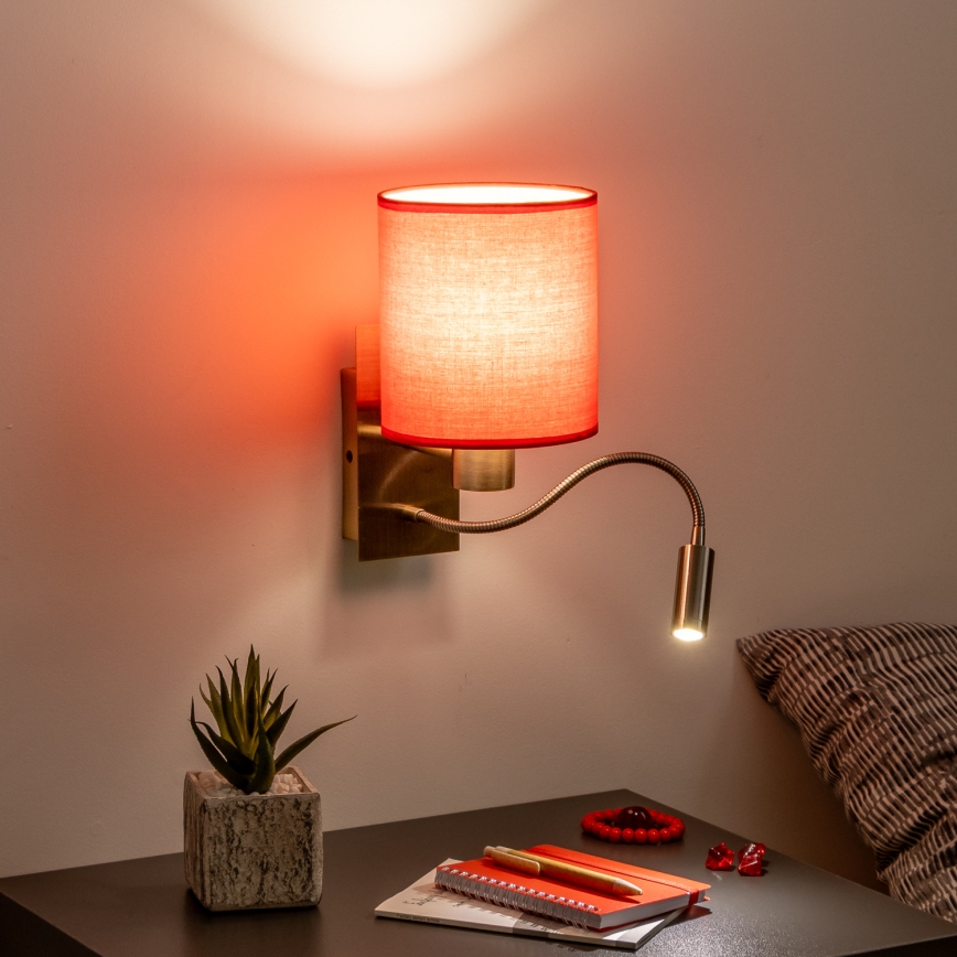 Brilagi - Flexible LED-Wandleuchte NUBILA 1xE27/25W/230V + LED/3W Messing/rot