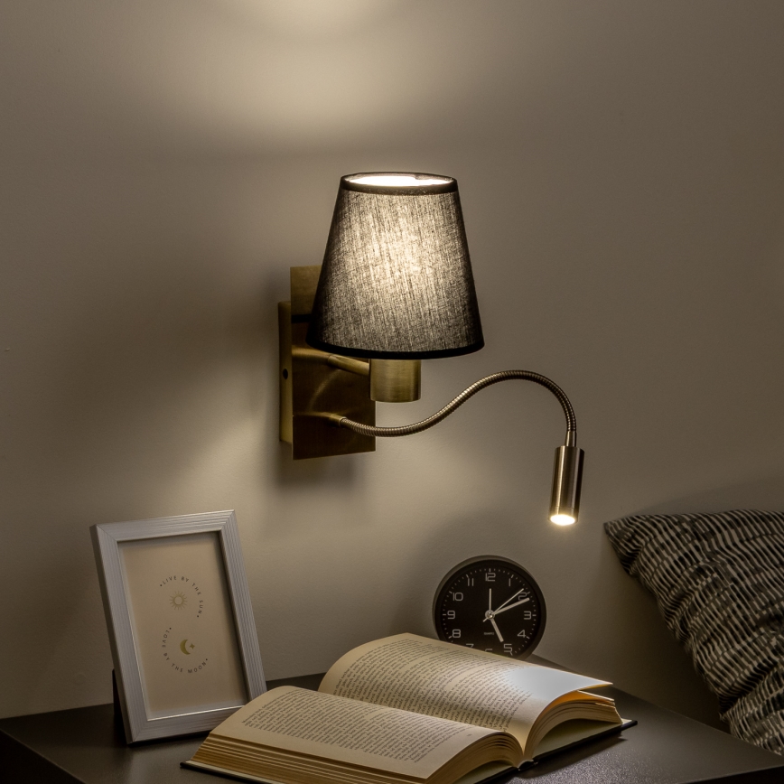 Brilagi - Flexible LED-Wandleuchte NUBILA 1xE27/25W/230V + LED/3W Messing/schwarz