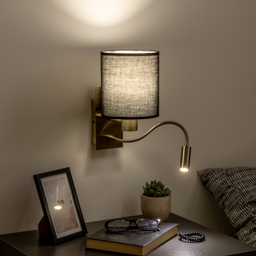 Brilagi - Flexible LED-Wandleuchte NUBILA 1xE27/25W/230V + LED/3W Messing/schwarz