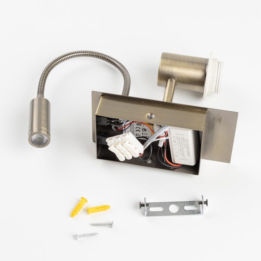 Brilagi - Flexible LED-Wandleuchte NUBILA 1xE27/25W/230V + LED/3W Messing/weiß