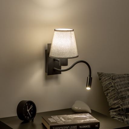 Brilagi - Flexible LED-Wandleuchte NUBILA 1xE27/25W/230V + LED/3W schwarz/grau
