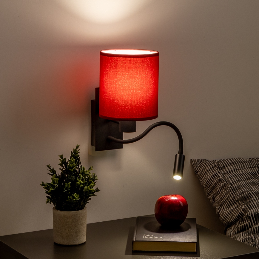 Brilagi - Flexible LED-Wandleuchte NUBILA 1xE27/25W/230V + LED/3W schwarz/Pompejanisch rot