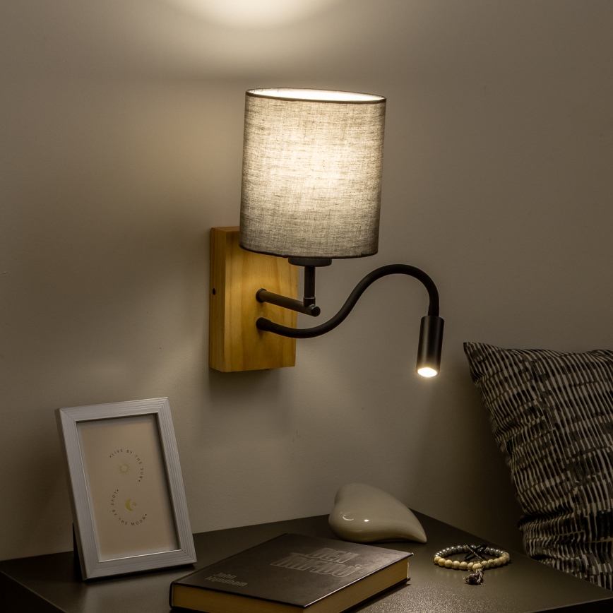 Brilagi - Flexible LED-Wandleuchte NUBILA WOOD 1xE27/25W/230V + LED/3W Eiche/anthrazit
