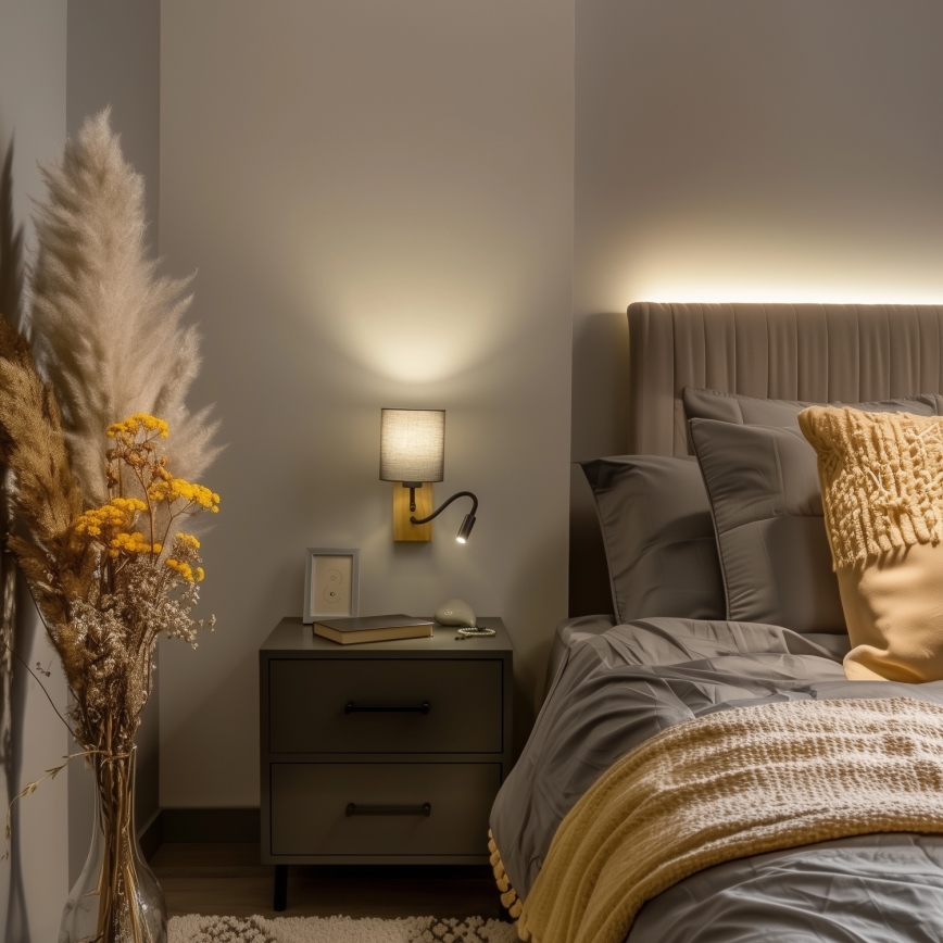 Brilagi - Flexible LED-Wandleuchte NUBILA WOOD 1xE27/25W/230V + LED/3W Eiche/anthrazit