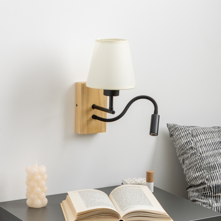 Brilagi - Flexible LED-Wandleuchte NUBILA WOOD 1xE27/25W/230V + LED/3W Eiche/cremefarben