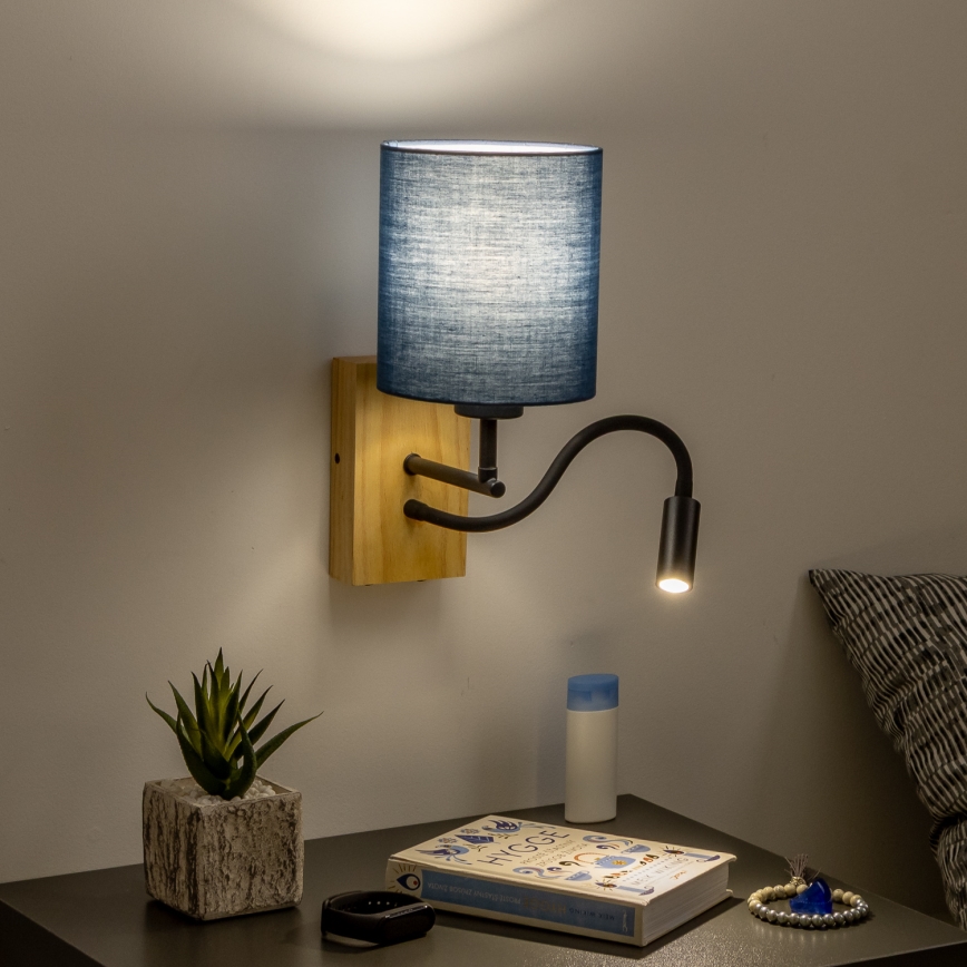 Brilagi - Flexible LED-Wandleuchte NUBILA WOOD 1xE27/25W/230V + LED/3W Eiche/dunkelblau