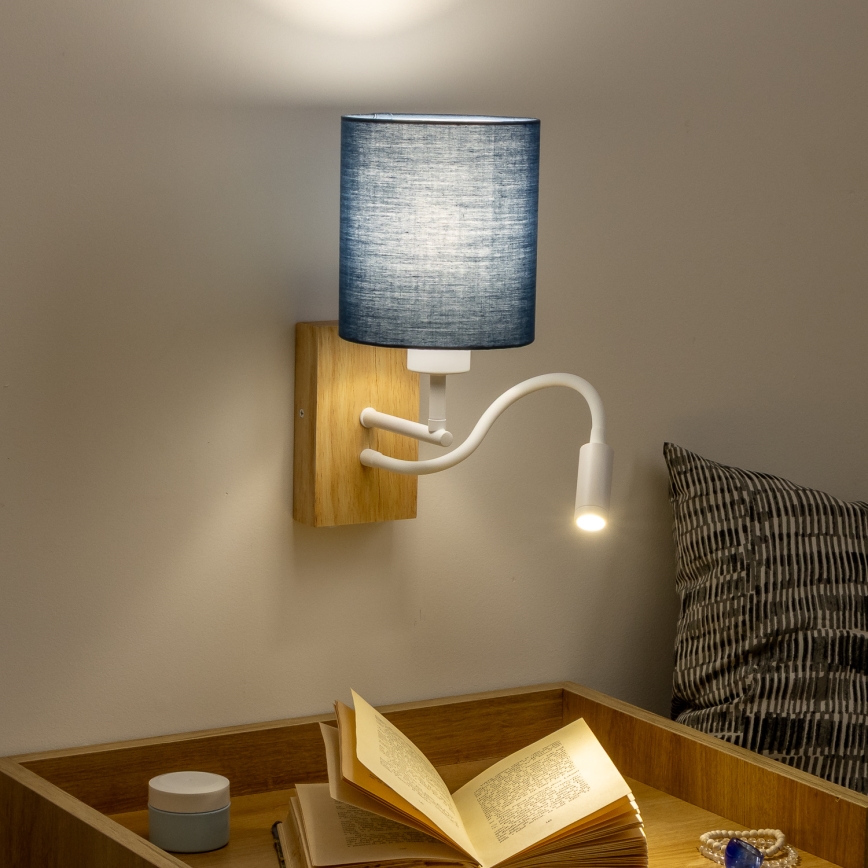 Brilagi - Flexible LED-Wandleuchte NUBILA WOOD 1xE27/25W/230V + LED/3W Eiche/dunkelblau