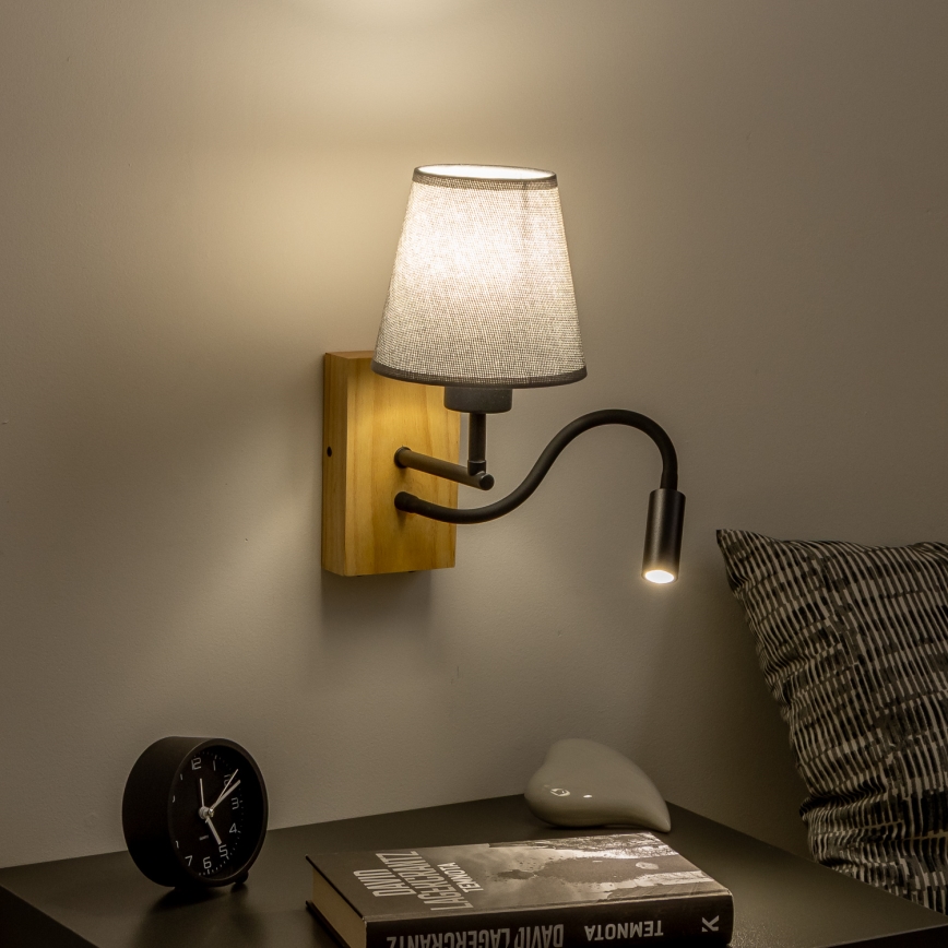 Brilagi - Flexible LED-Wandleuchte NUBILA WOOD 1xE27/25W/230V + LED/3W Eiche/grau
