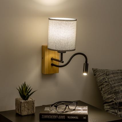 Brilagi - Flexible LED-Wandleuchte NUBILA WOOD 1xE27/25W/230V + LED/3W Eiche/grau
