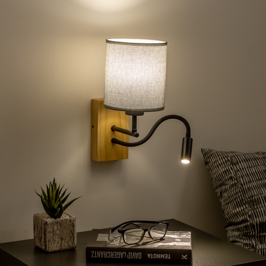 Brilagi - Flexible LED-Wandleuchte NUBILA WOOD 1xE27/25W/230V + LED/3W Eiche/grau
