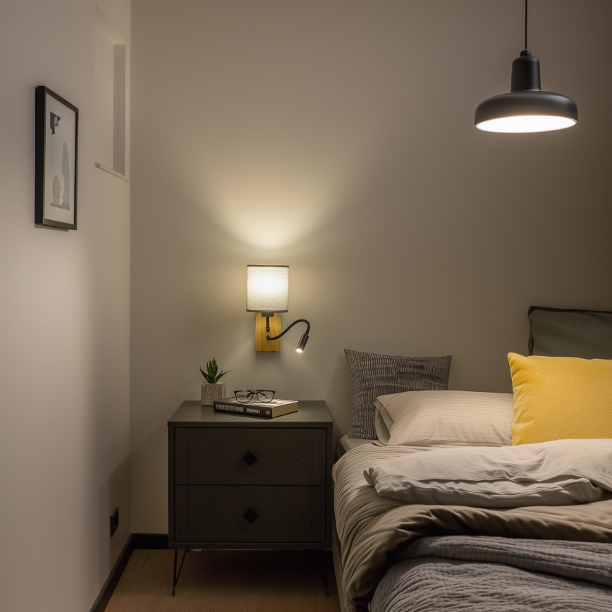 Brilagi - Flexible LED-Wandleuchte NUBILA WOOD 1xE27/25W/230V + LED/3W Eiche/grau