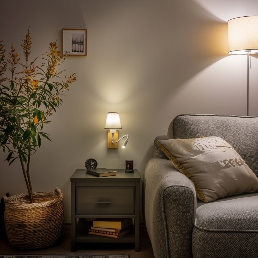 Brilagi - Flexible LED-Wandleuchte NUBILA WOOD 1xE27/25W/230V + LED/3W Eiche/grau
