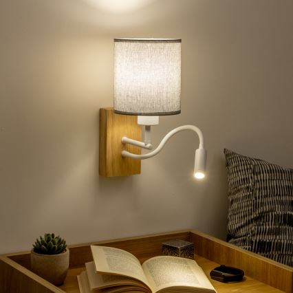 Brilagi - Flexible LED-Wandleuchte NUBILA WOOD 1xE27/25W/230V + LED/3W Eiche/grau
