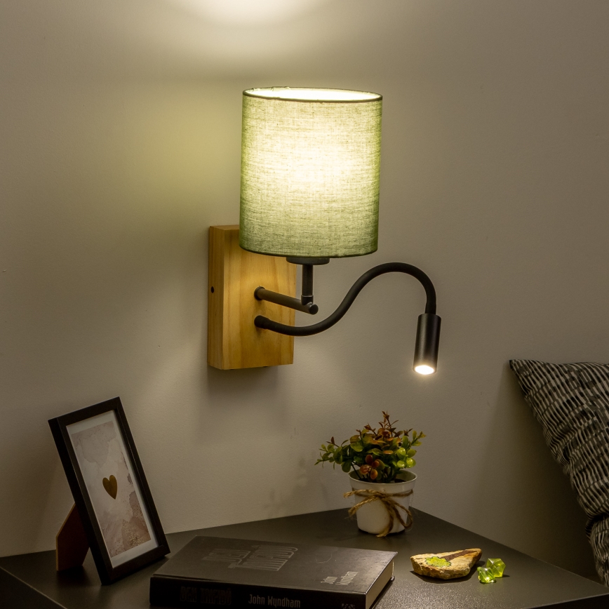Brilagi - Flexible LED-Wandleuchte NUBILA WOOD 1xE27/25W/230V + LED/3W Eiche/grün