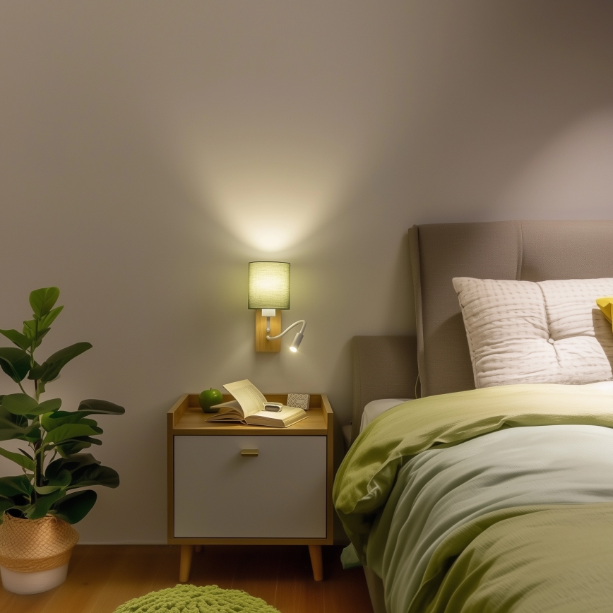 Brilagi - Flexible LED-Wandleuchte NUBILA WOOD 1xE27/25W/230V + LED/3W Eiche/grün