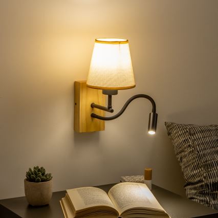 Brilagi - Flexible LED-Wandleuchte NUBILA WOOD 1xE27/25W/230V + LED/3W Eiche/hellbraun