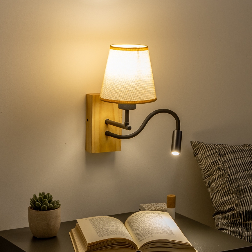 Brilagi - Flexible LED-Wandleuchte NUBILA WOOD 1xE27/25W/230V + LED/3W Eiche/hellbraun