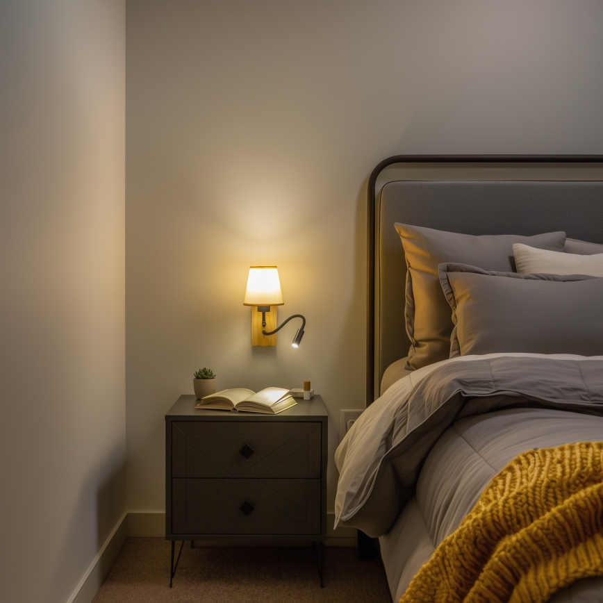 Brilagi - Flexible LED-Wandleuchte NUBILA WOOD 1xE27/25W/230V + LED/3W Eiche/hellbraun