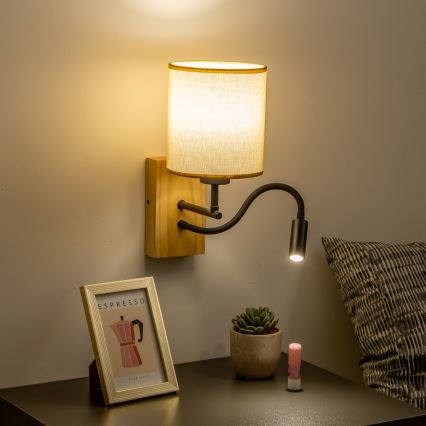 Brilagi - Flexible LED-Wandleuchte NUBILA WOOD 1xE27/25W/230V + LED/3W Eiche/hellbraun