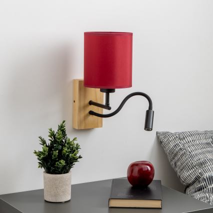 Brilagi - Flexible LED-Wandleuchte NUBILA WOOD 1xE27/25W/230V + LED/3W Eiche/Pompejanisch rot
