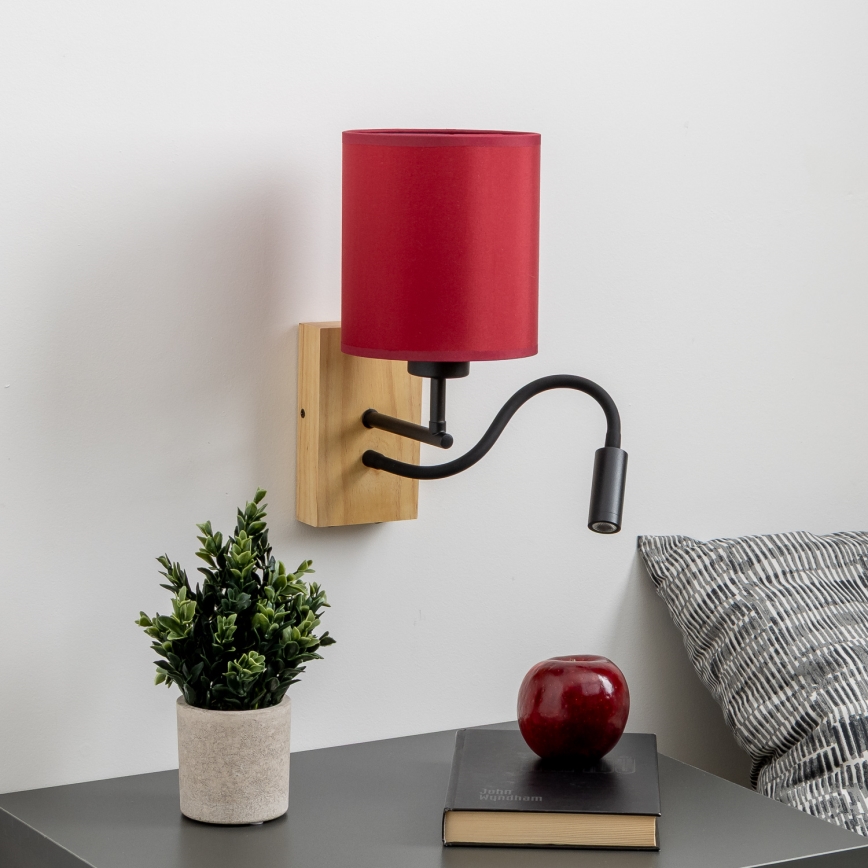 Brilagi - Flexible LED-Wandleuchte NUBILA WOOD 1xE27/25W/230V + LED/3W Eiche/Pompejanisch rot