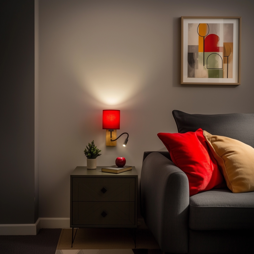 Brilagi - Flexible LED-Wandleuchte NUBILA WOOD 1xE27/25W/230V + LED/3W Eiche/Pompejanisch rot