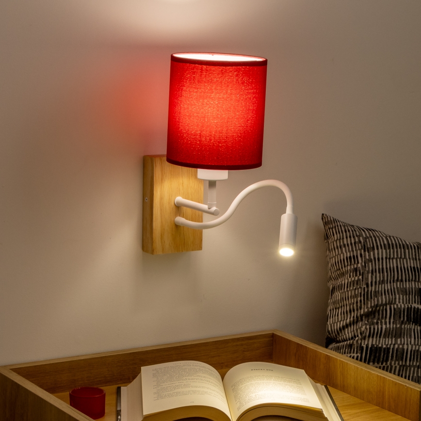 Brilagi - Flexible LED-Wandleuchte NUBILA WOOD 1xE27/25W/230V + LED/3W Eiche/Pompejanisch rot