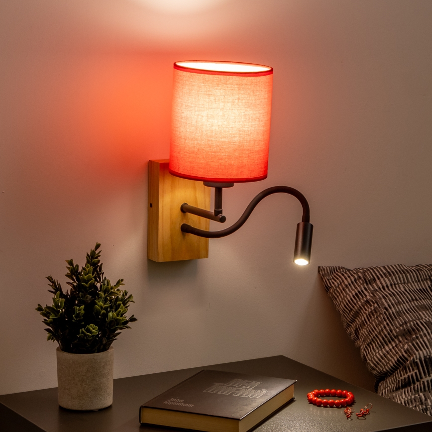 Brilagi - Flexible LED-Wandleuchte NUBILA WOOD 1xE27/25W/230V + LED/3W Eiche/rot