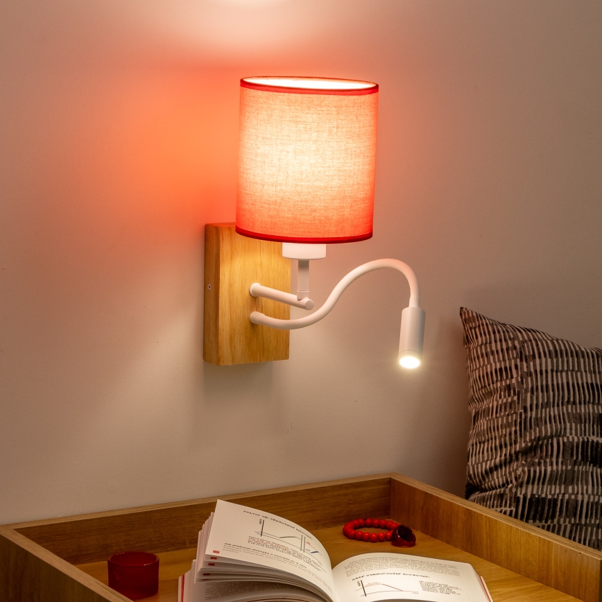 Brilagi - Flexible LED-Wandleuchte NUBILA WOOD 1xE27/25W/230V + LED/3W Eiche/rot