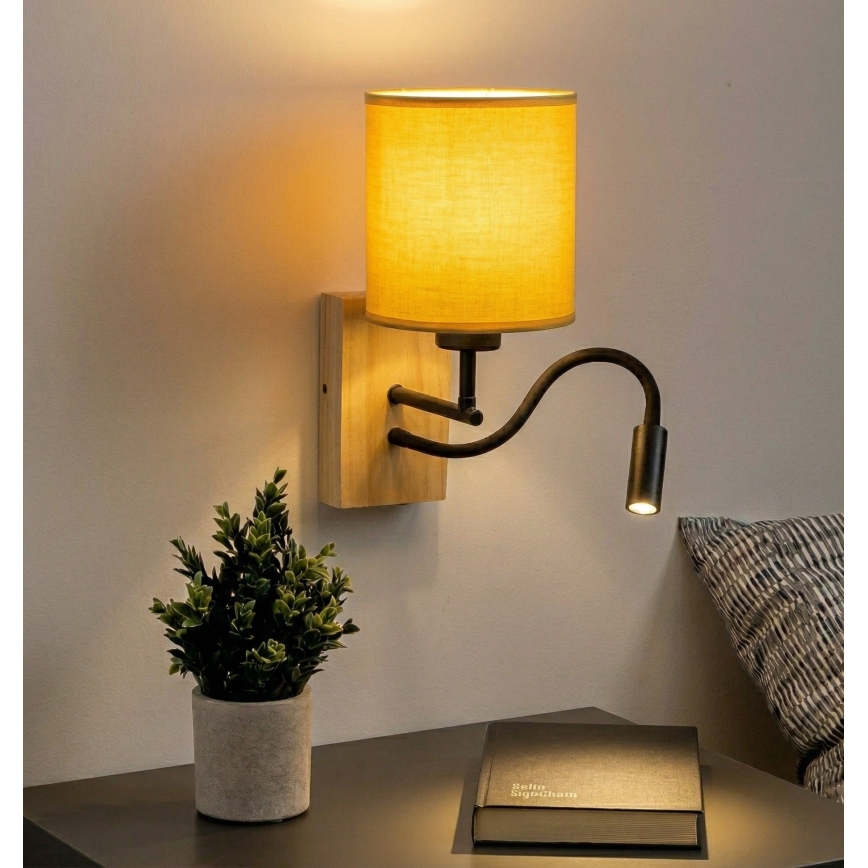 Brilagi - Flexible LED-Wandleuchte NUBILA WOOD 1x E27/25W/230V + LED/3W, Eiche/Schwarz/Gelb