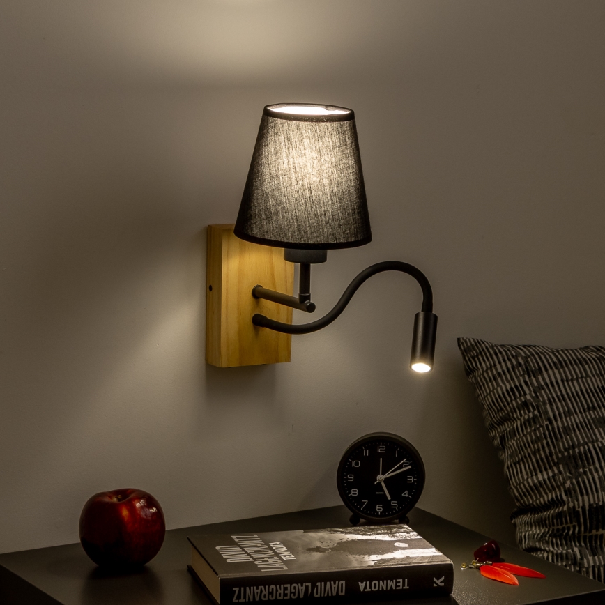 Brilagi - Flexible LED-Wandleuchte NUBILA WOOD 1xE27/25W/230V + LED/3W Eiche/schwarz