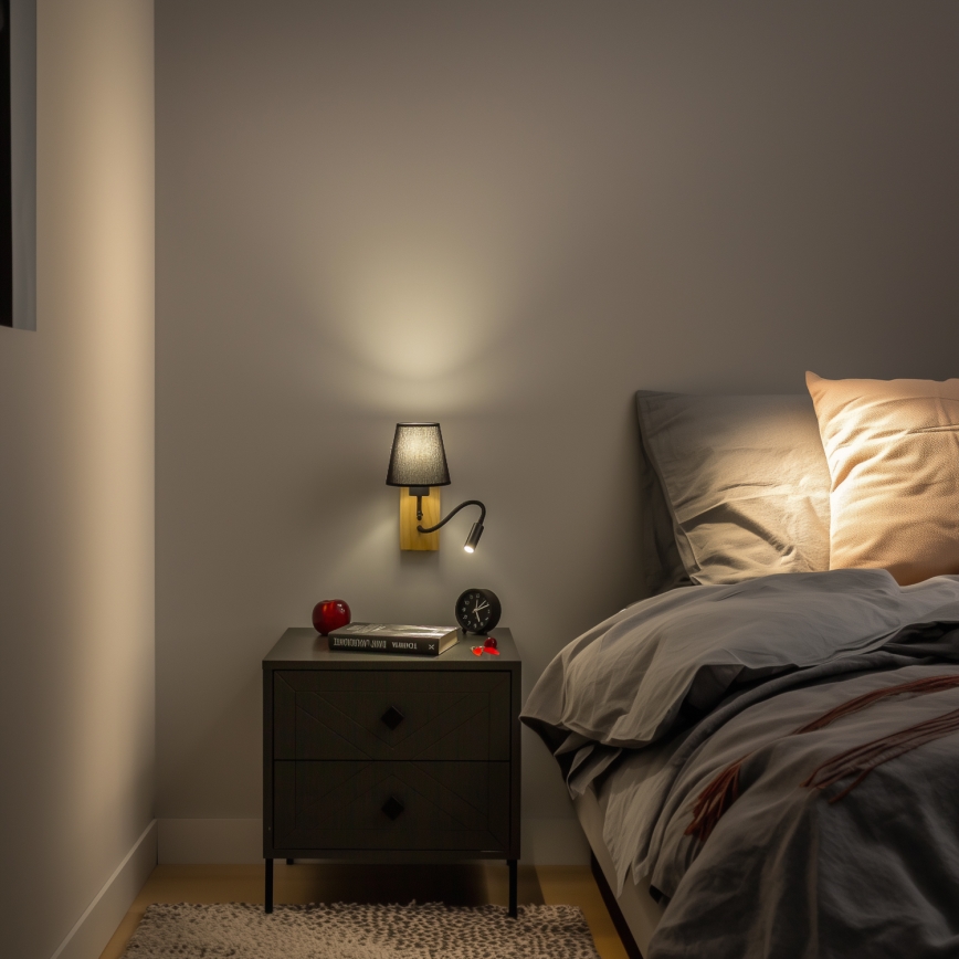 Brilagi - Flexible LED-Wandleuchte NUBILA WOOD 1xE27/25W/230V + LED/3W Eiche/schwarz