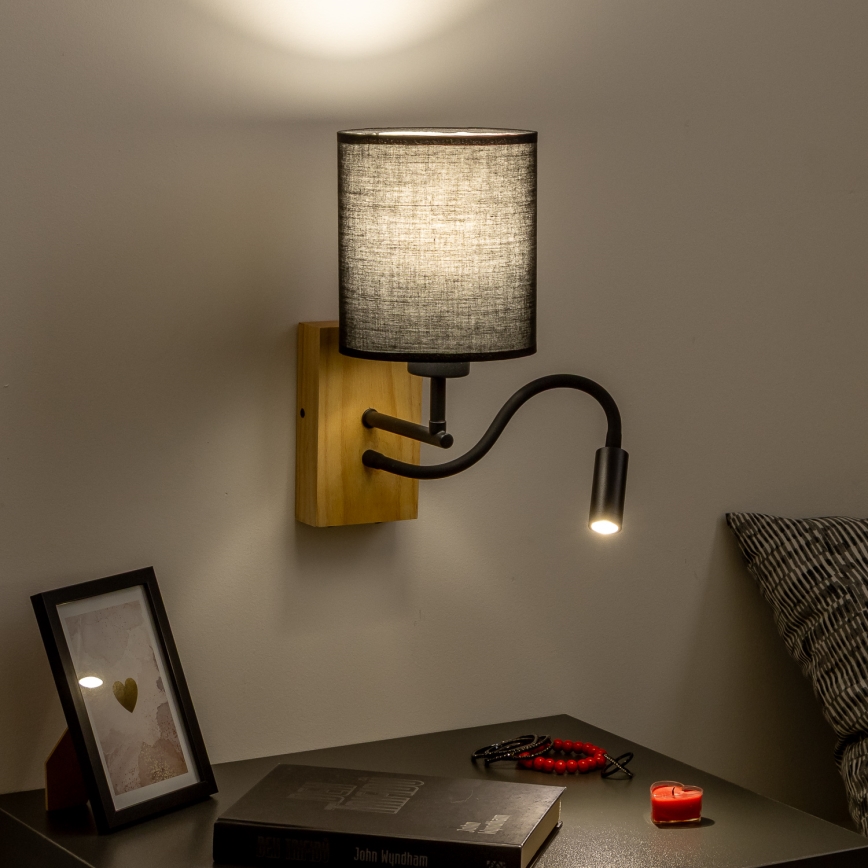 Brilagi - Flexible LED-Wandleuchte NUBILA WOOD 1xE27/25W/230V + LED/3W Eiche/schwarz